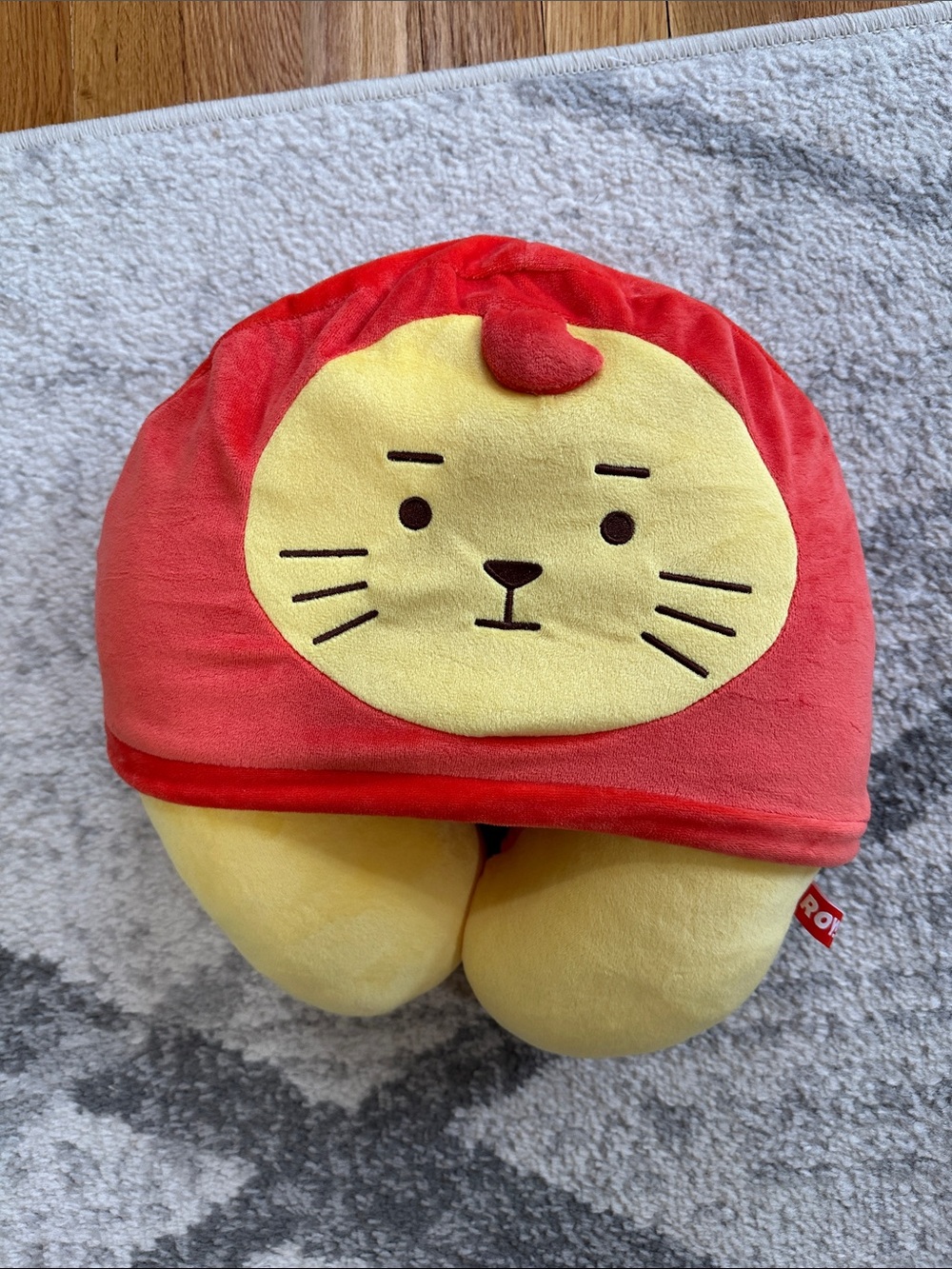 Kids Plush Travel Pillow - Yellow Lion Face with Red Hood
